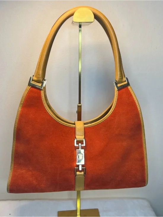 RARE GUCCI Vintage Red Orange Suede Jackie Bag Top-Handle Shoulder Bag - Picture 1 of 16